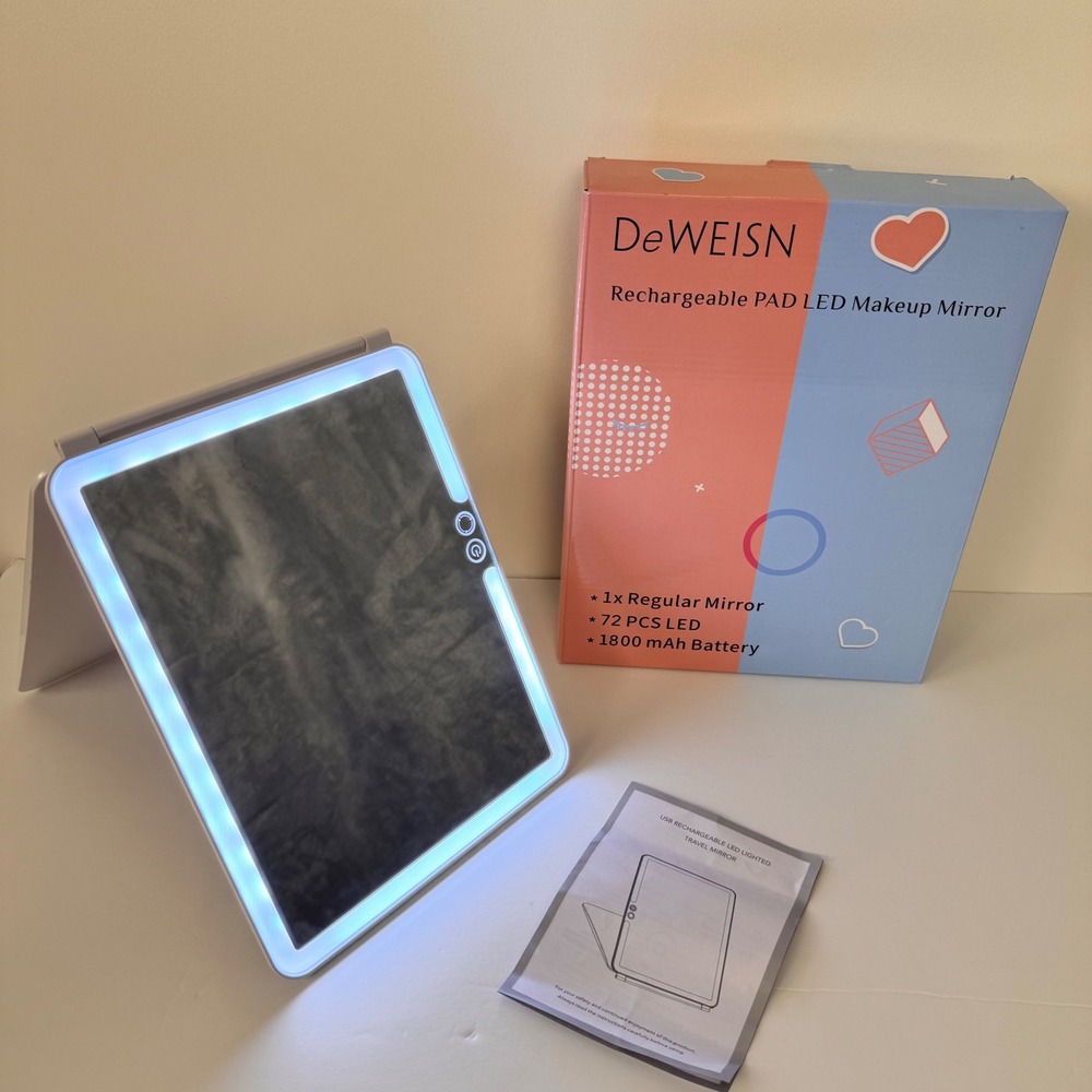 DeWEISN LED Makeup Mirror White Foldable Travel Portable Missing USB Cord Works